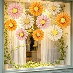 10 PCS Daisy Paper Flowers Decorations Pink Orange Party Fans Hanging Decor