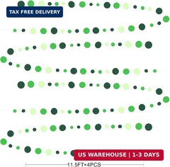 Green Party Decorations Ombre Green Circle Dots Garland Hanging Paper Polka Dot