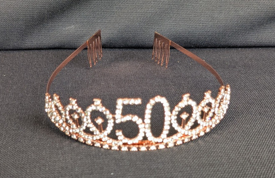 Stylish 50th Birthday Sash and Tiara Set in Rose Gold for Unforgettable Moments