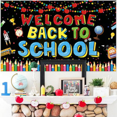 Welcome Back to School Decorations Banner Backdrop Black First Day of School Gar