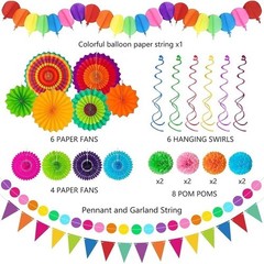 Cinco De Mayo Decorations Set Fiesta Party Paper Fans Pom Poms Swirls Garland US