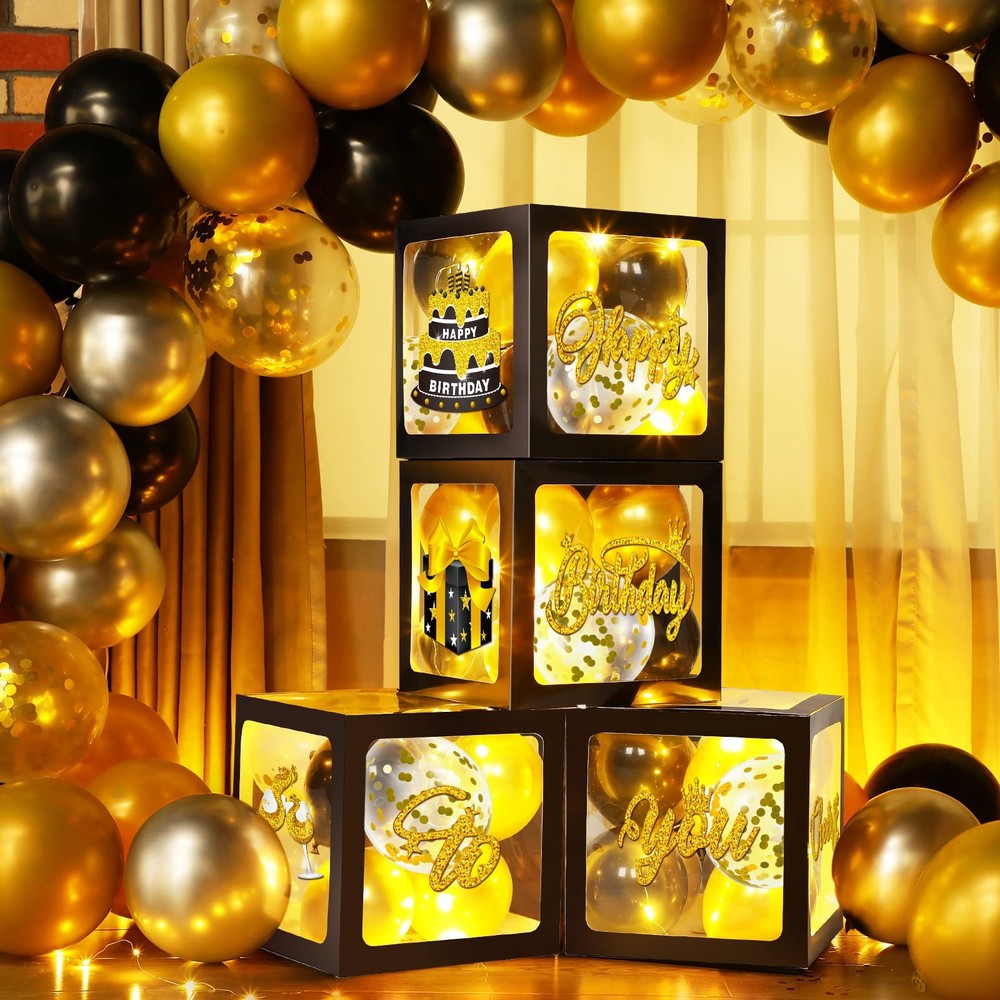 Funrous 51 Pcs Gold And Black Birthday Party Decorations For Men Women Black