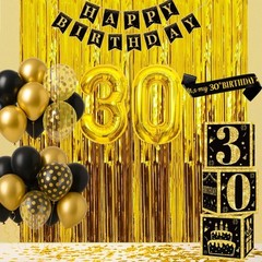 30th Birthday Decorations for Men Women, 50pcs Black and Gold Party Decoratio…
