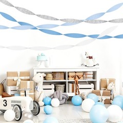 Light-Dusty Blue White-Silver Party-Decorations Streamers – 8 Rolls Graduatio…