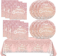 41Pcs Rose Gold Birthday Party Decorations – Pink Rose Gold Theme Supplies – Inc