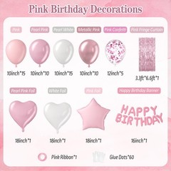 Pink Decorations with Happy Banner Light Pearl Metallic Pink and White Balloo…