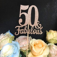 10 Pack Rose Gold 50th Birthday Centerpieces, Double Sided, Number 50 Sticks