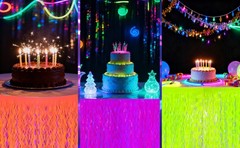 2 Packs Glow in The Dark Party Supplies Neon Party Table Skirts Streamers
