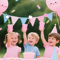AMFZON 24 Kitty Birthday Party Large, Green Purple Red Pink Yellow Blue