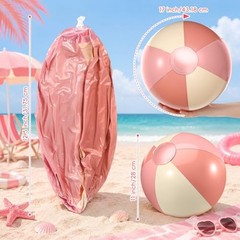 6 Pieces Beach Balls Bulk- 17 Inch Inflatable Pool Balls, PVC Pink and White