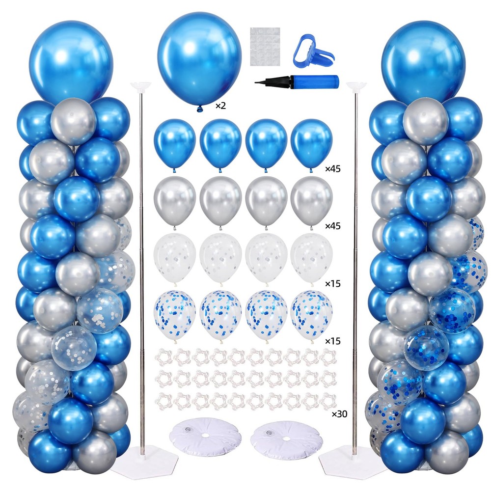 Navy Blue and Silver Balloon Column Stand Kit Set of 2 for Floor, Blue and Si…