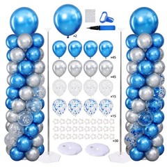 Navy Blue and Silver Balloon Column Stand Kit Set of 2 for Floor, Blue and Si…