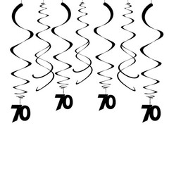 Black 70th Birthday Anniversary Ceiling Hanging Party Swirl Decoration 30 PCS