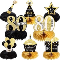 8 Pieces 80th Birthday Decorations Set, Happy 80th Honeycomb Centerpieces Tab…