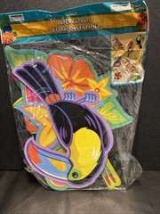 Tropical Birds Paper Cutouts 8 Large Die Cut Decorations Flamingo Toucan Flowers
