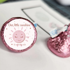 Our Little Sunshine Is Turning One Candy Stickers | Girls 1st Birthday | Pink