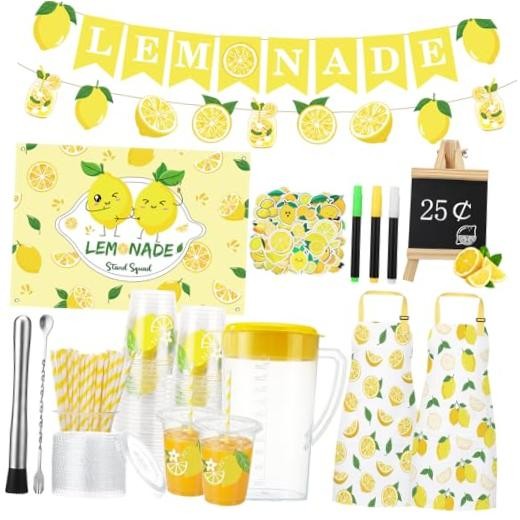 Lemonade Stand Supplies 100 Pcs Lemonade Cups with Lids and Straws Kids Lemon