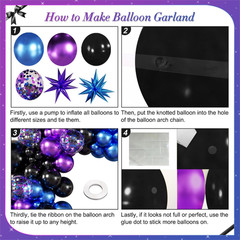 Black Purple Blue Balloon Garland Arch Kit, 140Pcs Metallic Blue Purple Teal Bal