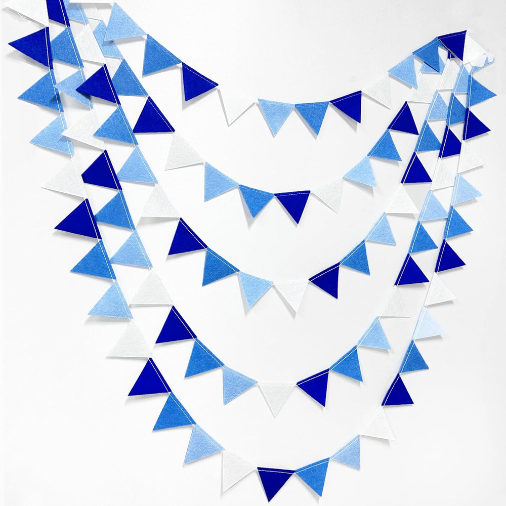 Blue Party Decorations Felt Hanging Triangle Mini Bunting Pennant Banner Flag fo