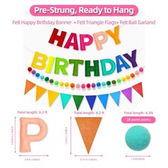 Pre-Strung 3D Happy Banner-Felt Happy Decorations Garland Pennant Flag Reusab…