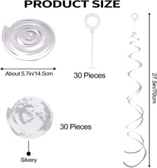 30 Pieces Silver Hanging Swirl Party Decorations Foil Decorations Ceiling Swirl
