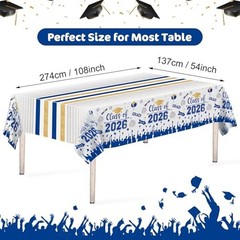 Graduation Decorations Class of 2026 Plastic Tablecloth 3 Pack 54×108 Inch Blue