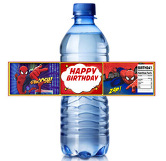 Spider Birthday Water Bottle Labels, Happy Birthday Party Decorations, 8.5 x 2