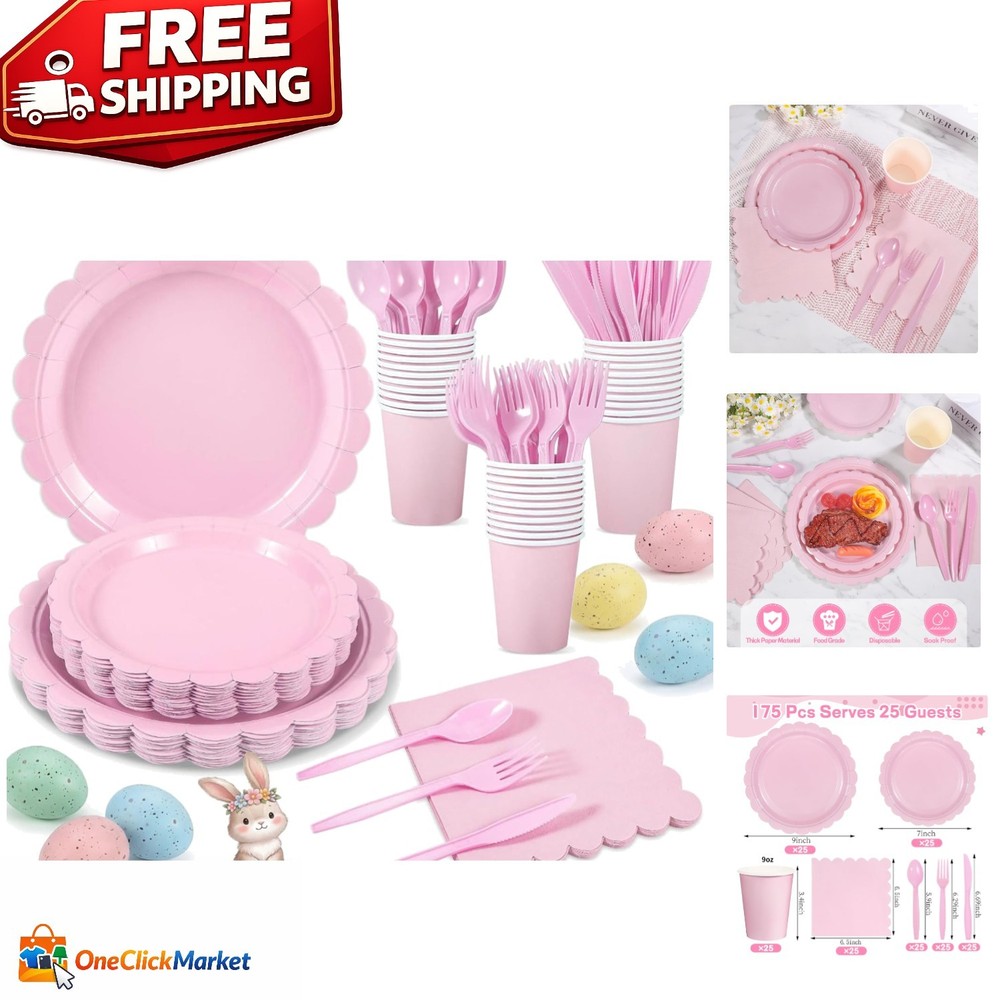 Complete Pink Party Set – 175 Pcs Disposable Plates, Cups & Napkins for Events
