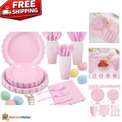Complete Pink Party Set – 175 Pcs Disposable Plates, Cups & Napkins for Events