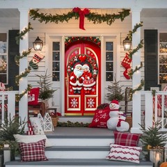 2D flat festive door bannerSanta Couple Door Decorations Holiday Indoor Outdo…
