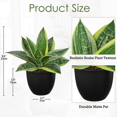 Hollyone Artificial Snake Plants 9″ Faux Agave 9 inches, Green #3-black Pot