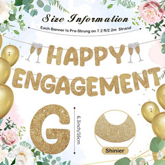 Pre Strung Happy Engagement Banner Glitter Engagement Party Decorations for C…