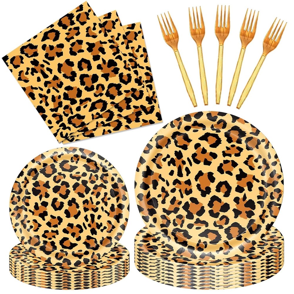 96 Pcs Leopard Print Party Decorations for Adults, Cheetah Print Birthday