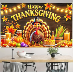 Thanksgiving Turkey Pumpkin Banner 71×43″ Outdoor Decor Photo Booth Backdrop