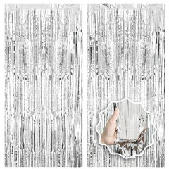 Foil Curtain Backdrop 2 Pack Silver Tinsel Party Decorations Streamers