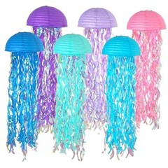10 Inch Jellyfish Paper Lanterns 6 Pack, Hanging Decor Pastel Blue/Pink/Purple