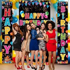 3 PCS COLORFUL HAPPY BIRTHDAY BANNER DOOR COVER PORCH SIGN PHOTOGRAPHY BLACK BAC