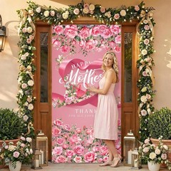 Large Happy Mothers Day Decorations Mother’s Day Yard Door Cover Pink and Red…