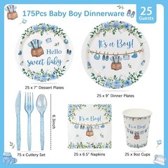 Boy Baby Shower Decorations Plates Set 25 Guests 175 Pcs Blue It’S a Boy Baby Sh