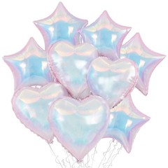 9Pcs Iridescent Foil Balloons, 18in Heart Star Iridescent Balloons Large Holo…
