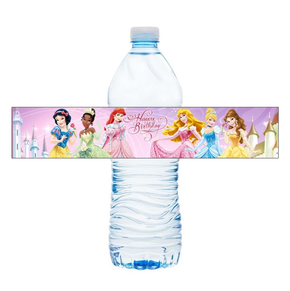 Disney Princess Birthday Party water bottle Wrapper 30 Stickers
