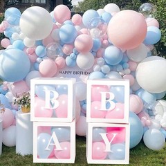 Baby Balloon Boxes with Letters – 4 Pack Transparent Decorative Boxes for Baby S