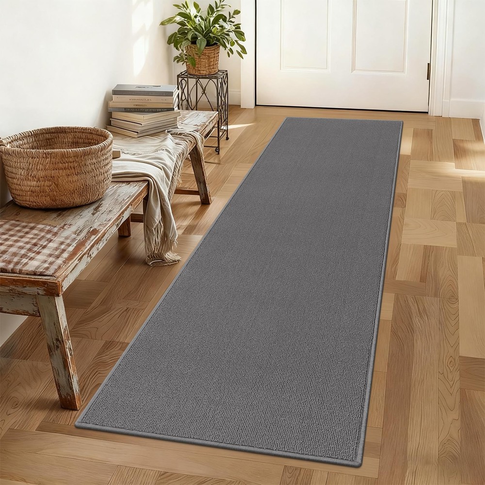 SHACOS Washable Runner Rugs 20″x59″ Dirt Trapping Non 20″ x 59″, Solid Gray