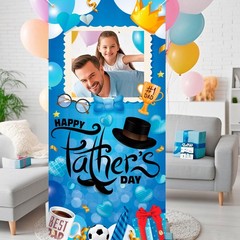 Father’s Day Photo Frame Banner, Fathers Day Blue Photo Booth Props Door Banner