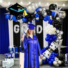 Royal Blue and Black White Silver balloon kit 110PCS with Graduation Cap