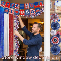 30pc Patriotic Party Decoration Set, Red White & Blue Paper Fans & Banners