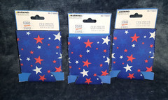 Holiday Patriotic July 4th 3 Paper Fan and 3 Can Cooler Set