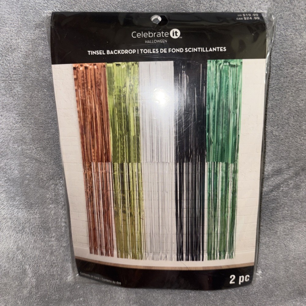 Halloween Tinsel Backdrop Green Black Orange Party Curtain Decoration New 54×72”