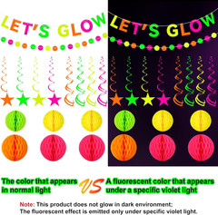 Neon Party Supplies Includes Let’S Glow Banner Star Hanging Swirls Circle Dot Ga