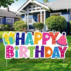 Happy Birthday Yard Sign with Stakes, Colourful Birthday Lawn Signs 37″ Large